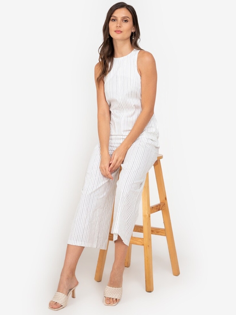 

ZALORA WORK White & Grey Striped Culotte Jumpsuit