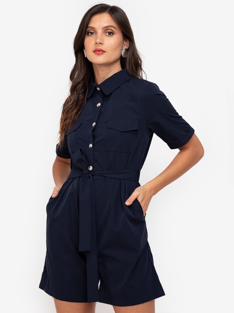 

ZALORA WORK Navy Blue Belted Jumpsuit