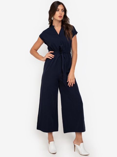 

ZALORA WORK Navy Blue Mandarin Collar Extended Sleeves Basic Jumpsuit
