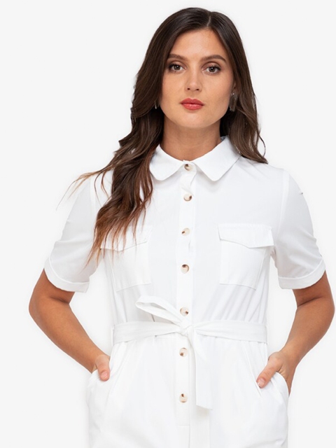 

ZALORA WORK White Cotton Belted Playsuit