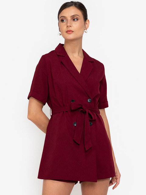 

ZALORA WORK Maroon Tie Up Waist Playsuit