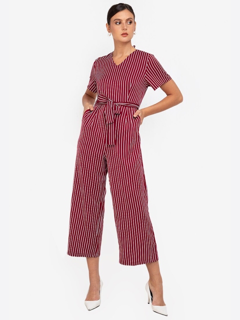 

ZALORA WORK Maroon Striped Basic Jumpsuit