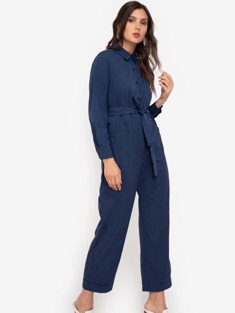 

ZALORA WORK Women Navy Blue Solid Shirt Colllar Basic Jumpsuit