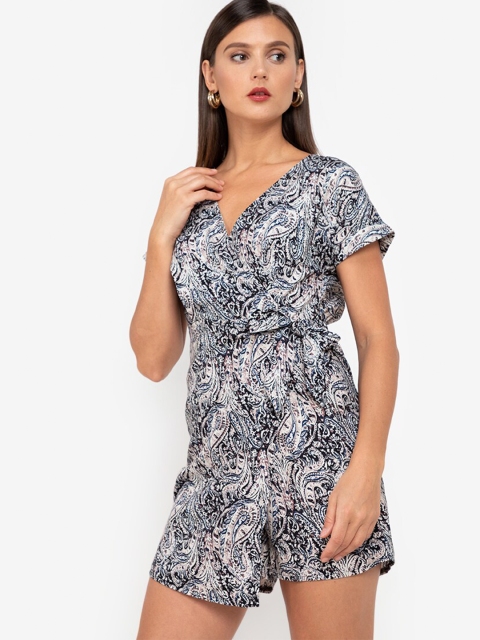 

ZALORA WORK Black & White Printed Wrap Playsuit