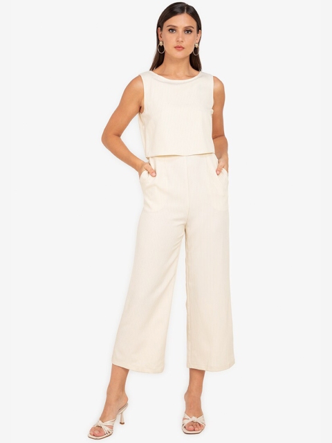 

ZALORA WORK Off White & Beige Striped Nursing Basic Jumpsuit with Layered
