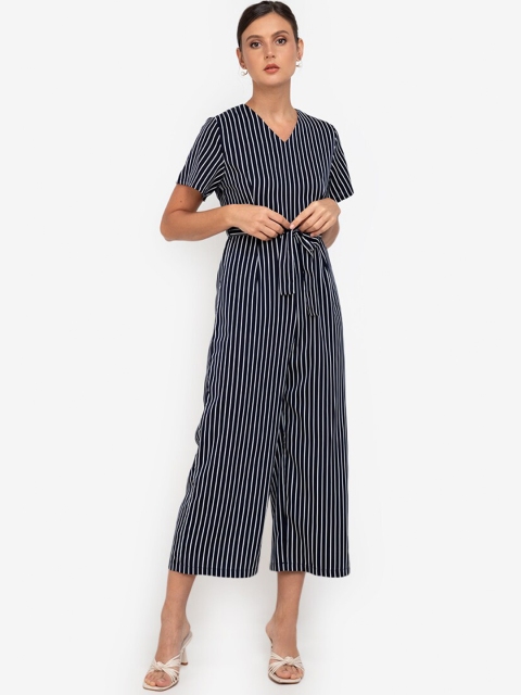 

ZALORA WORK Navy Blue & White Striped Culotte Jumpsuit