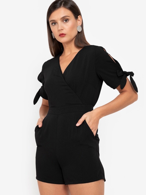 

ZALORA WORK Black V Neck Playsuit