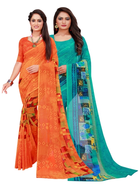 

KALINI Pack of 2 Turquoise Blue & Yellow Printed Saree