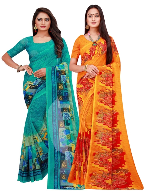 

KALINI Pack of 2 Pure Georgette Sarees, Orange
