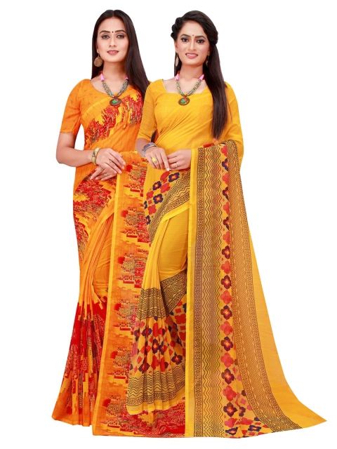 

KALINI Orange & Red Pack Of 2 Pure Georgette Sarees