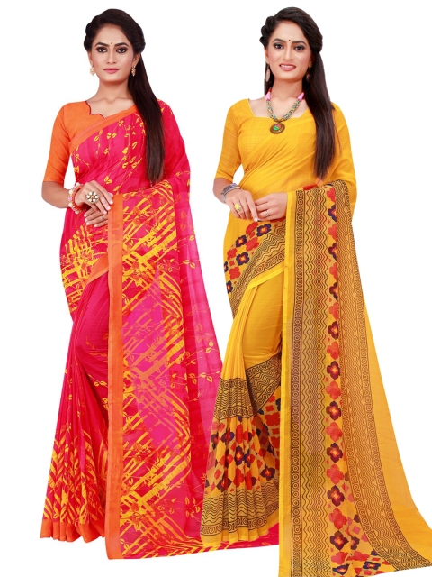 

KALINI Yellow & Pink Pack Of 2 Pure Georgette Sarees