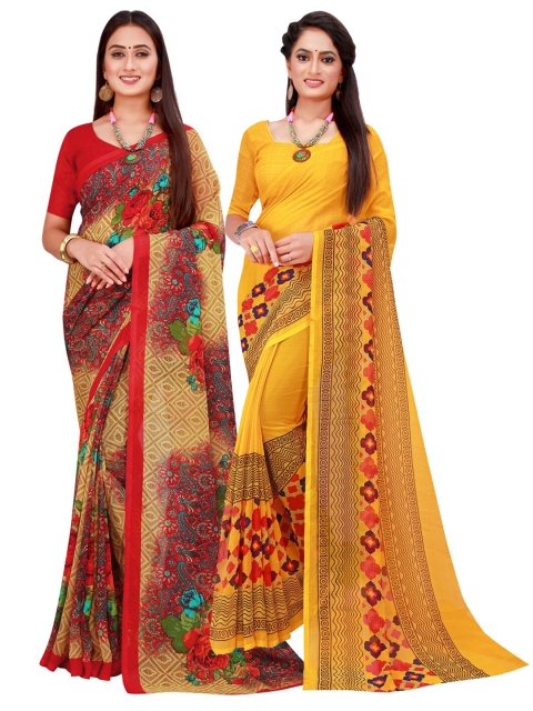 

KALINI Yellow & Red Pack Of 2 Pure Georgette Sarees