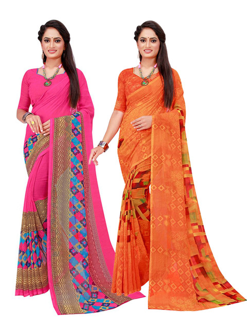 

KALINI Pack of 2 Orange & Magenta Pure Georgette Saree