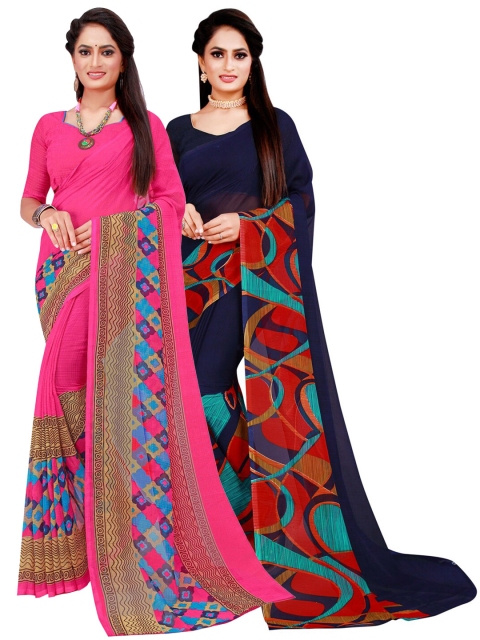 

KALINI Pack Of 2 Navy Blue & Pink Pure Georgette Saree