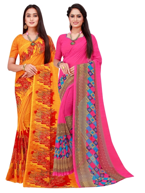 

KALINI Pack of 2 Orange & Magenta Pure Georgette Sarees