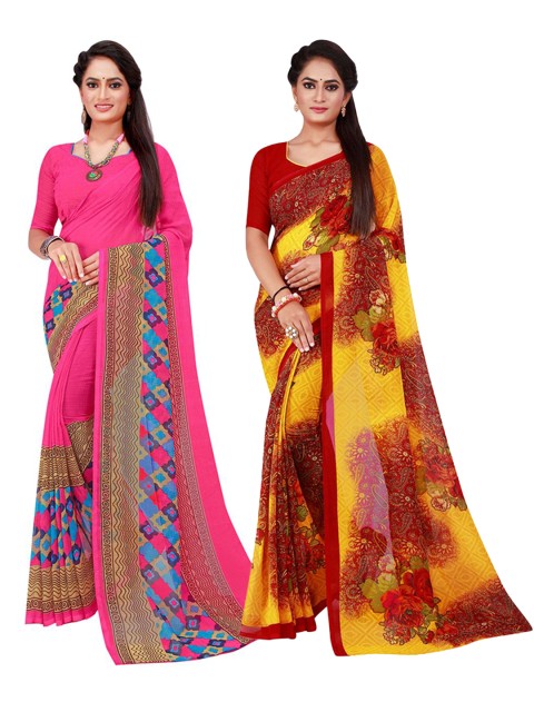 

KALINI Maroon & Maroon Set of 2 Floral Printed Pure Georgette Saree