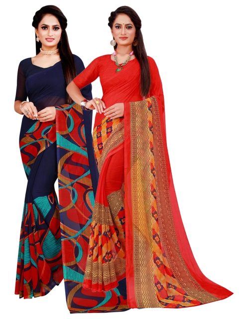 

KALINI Pack of 2 Pure Georgette Sarees, Navy blue