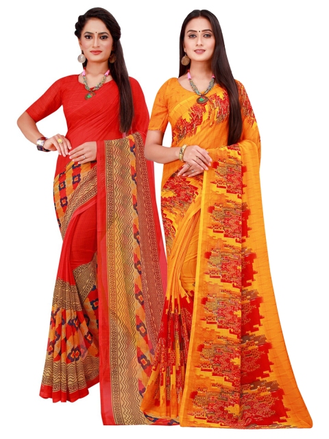 

KALINI Pack of 2 Printed Pure Georgette Sarees, Orange