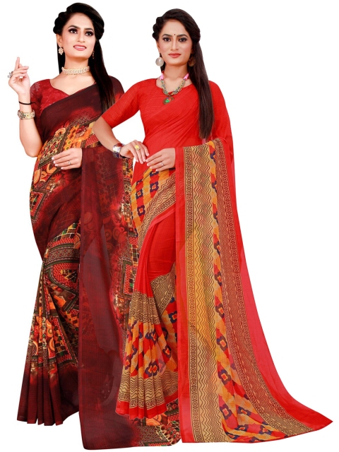 

KALINI Red & Brown Printed Pure Georgette Sarees Pack Of 2