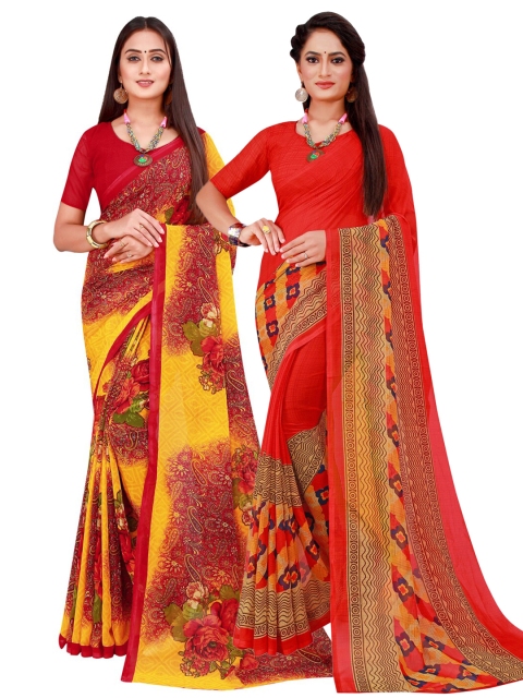

KALINI Pack Of 2 Yellow & Red Abstract Printed Sarees
