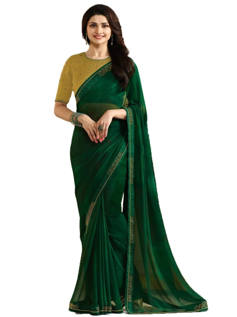 

VILAM Green Pure Georgette Block Print Saree