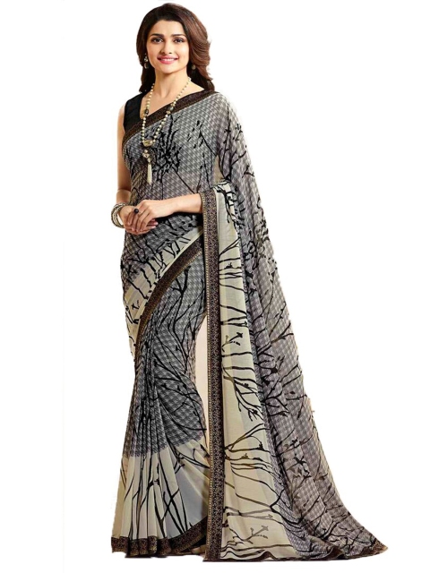 

VILAM Grey & Black Pure Georgette Block Print Saree