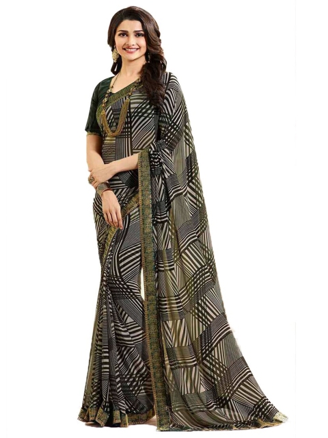 

VILAM Green & Black Pure Georgette Printed Saree