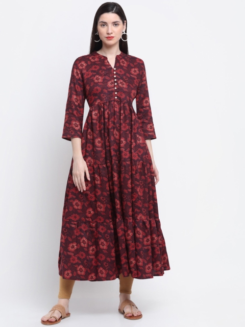 

KALINI Women Maroon Paisley Striped Flared Sleeves Floral Anarkali Kurta