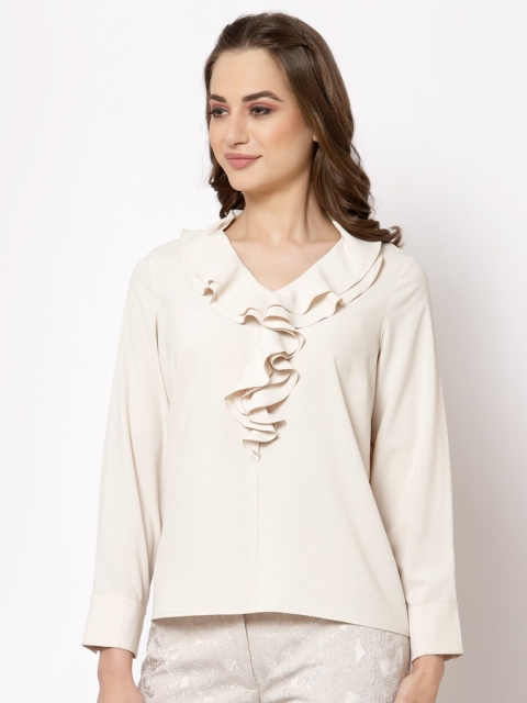

OFFICE & YOU Off White Tie-Up Neck Top
