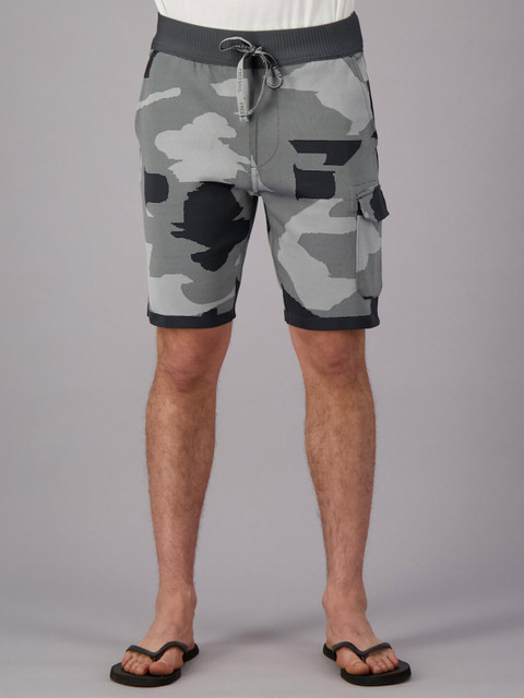 

FREESOUL Men Grey & Black Camouflage Printed Lounge Shorts