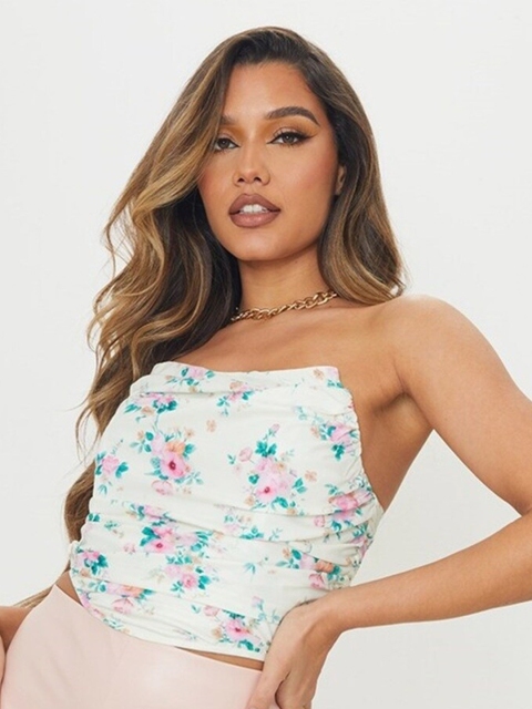 

MERCHE Floral Print Off-Shoulder Tube Top, Na