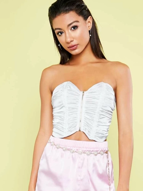 

MERCHE Women White Satin Tube Crop Top