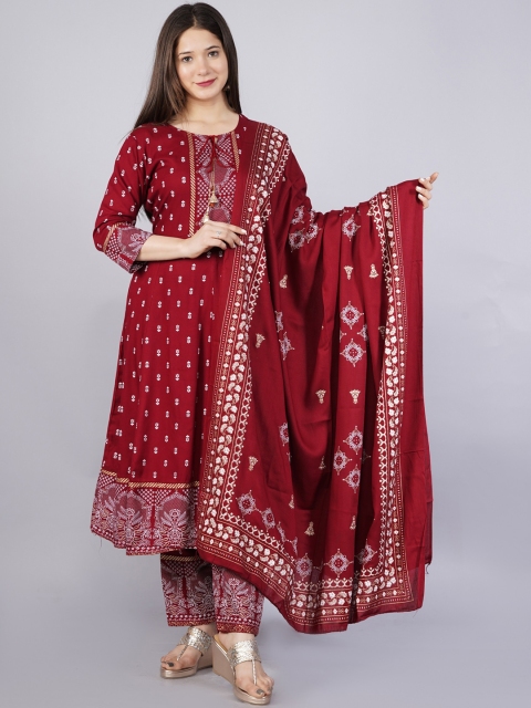 

SBR BABA KURTI Women Maroon Ethnic Motifs Printed Kurta with Palazzos & With Dupatta
