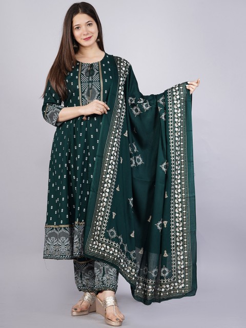 

SBR BABA KURTI Women Green Ethnic Motifs Printed Panelled Kurti with Salwar & With Dupatta