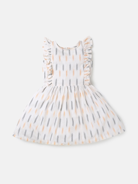 

Saaki Girls Off-White Ikat Ruffled Fit & Flare Dress