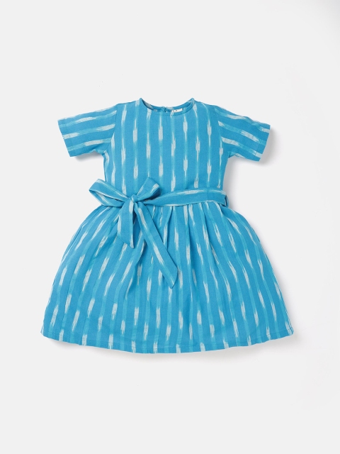 

Saaki Girls Light Blue Ikat Tie up Dress, Na