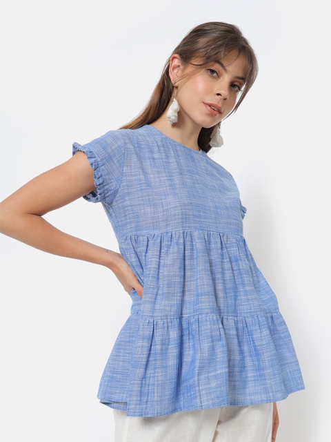 

Saaki Blue Checked Peplum Top