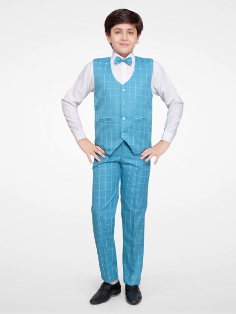 

Jeetethnics Boys Blue & White Checked Shirt with Trousers & Waistcoat