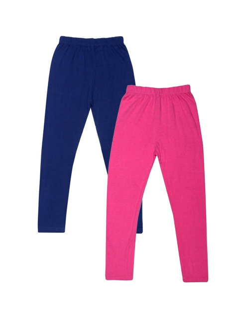 

FRENCH KLEIDER Girls Pack Of 2 Pink & Blue Solid Cotton Leggings