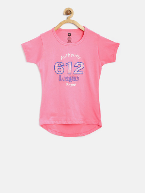 

612 league Girls Pink Printed Round Neck T-shirt