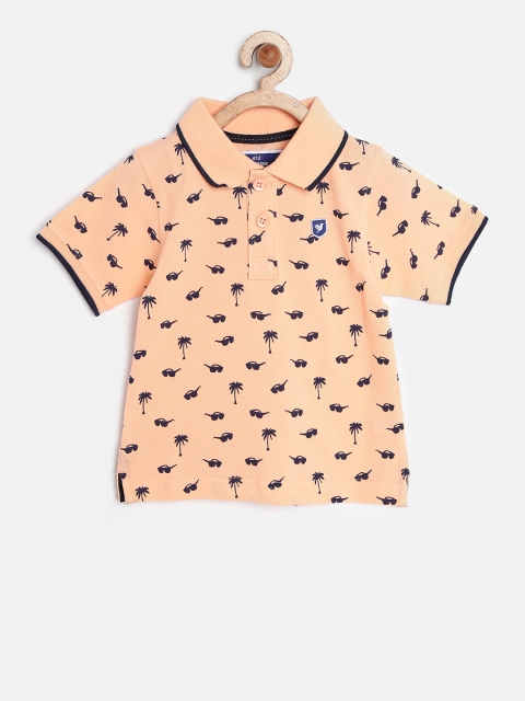 

612 league Boys Orange Printed Polo T-shirt