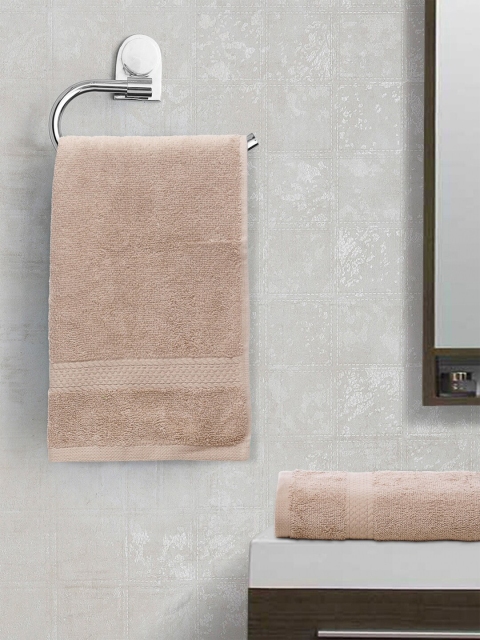 

SPACES Set of 2 Beige Solid Pure Cotton 480 GSM Hand Towels