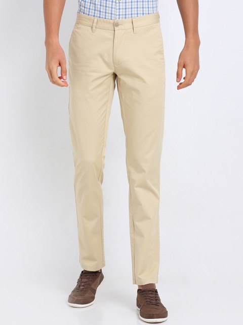 

t-base Men Brown Easy Wash Chinos Trousers, Cream