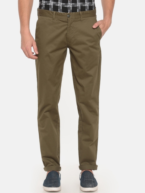 

t-base Men Olive Green Straight Fit Easy Wash Trousers