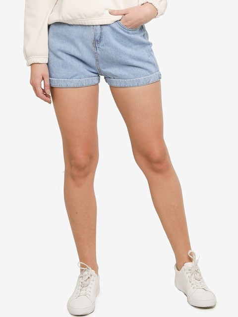 

ZALORA BASICS Women Blue High-Rise Mom Fit Denim Shorts