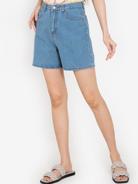 

ZALORA BASICS Women Blue High-Rise Denim Shorts