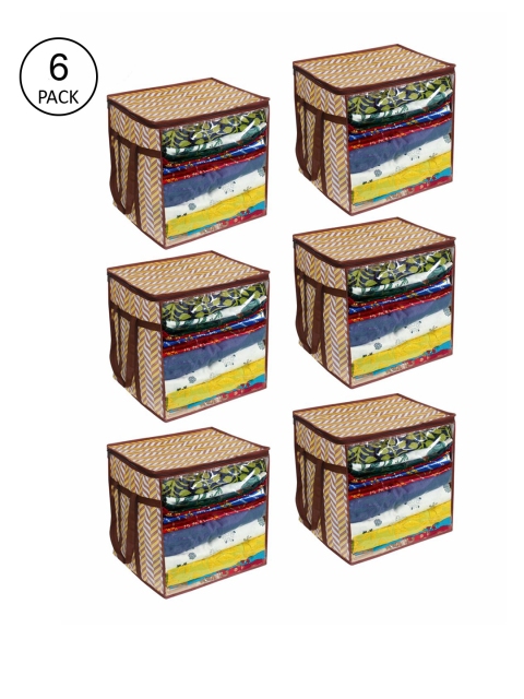 

prettykrafts Set Of 6 Brown Printed Storage Bags With Transparent Window