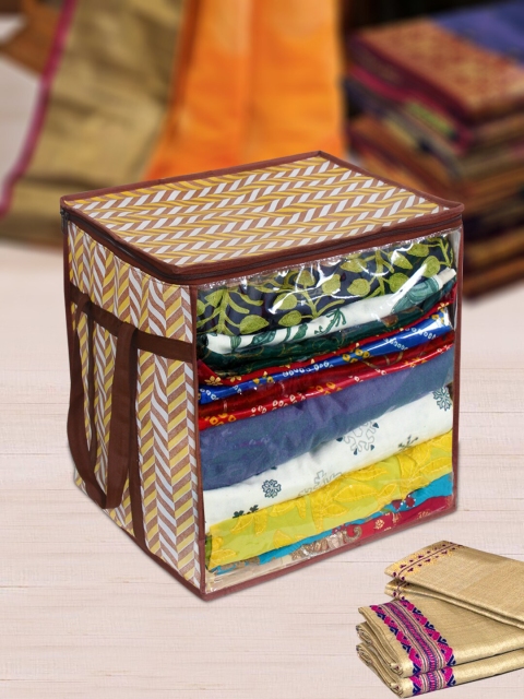 

prettykrafts Set Of 2 Brown & Yellow Printed Saree organizer