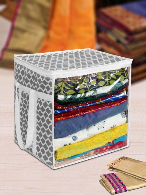 

prettykrafts Set Of 6 Grey & White Printed Saree Organisers