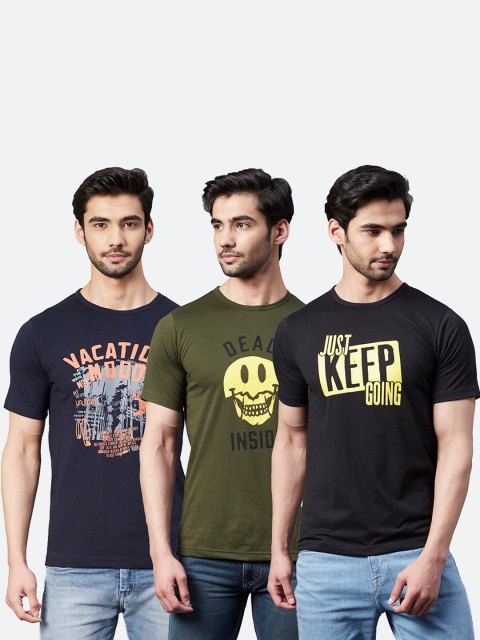 

Rigo Men Black & Olive Green 3 Printed T-shirt